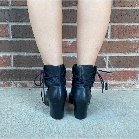 size 8 vintage y2k BLACK Lace Up Heels ANKLE BOOTIES chunky leather boots winter - Picture 8 of 9